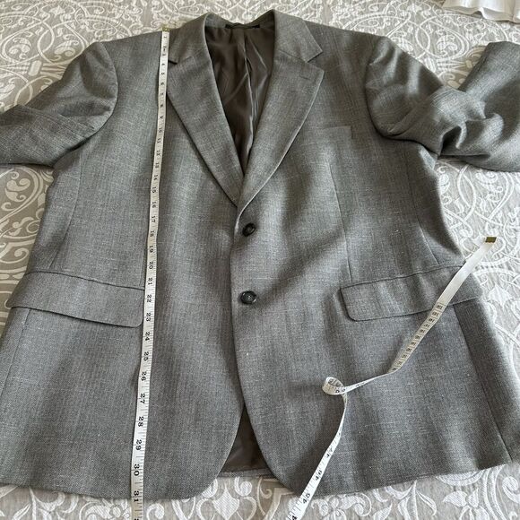 Alan Flusser Sport Coat Men 44 Short Gray Wool Linen Herringbone Classic Office - Picture 8 of 16